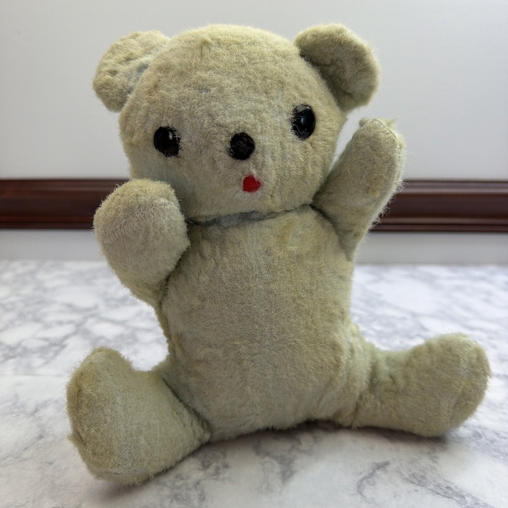 VTG BANTAM Teddy Bear 11" Blue Stuffed Wind-Up Plush Musical Toy Heavily Loved